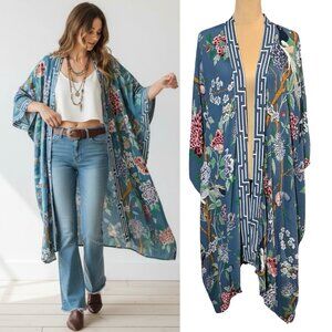 GP&J Baker H&M Women Long Floral Kimono Duster Open Front One Size Boho Asian